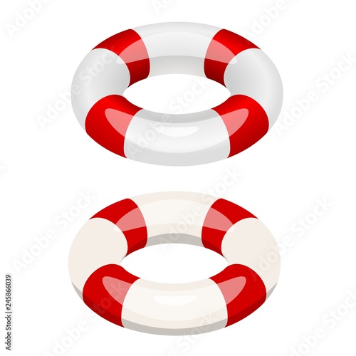 Isometric lifebuoy on a white background. Subject to save life on water. Lifeguard fixtures design element. Vector stock illustration