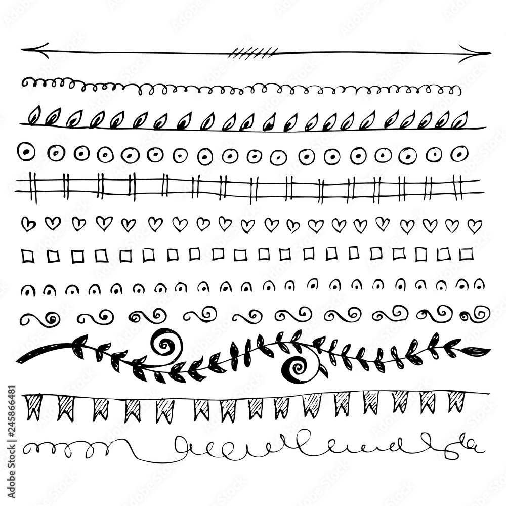 Fototapeta premium Hand drawn vector border line design elements set 