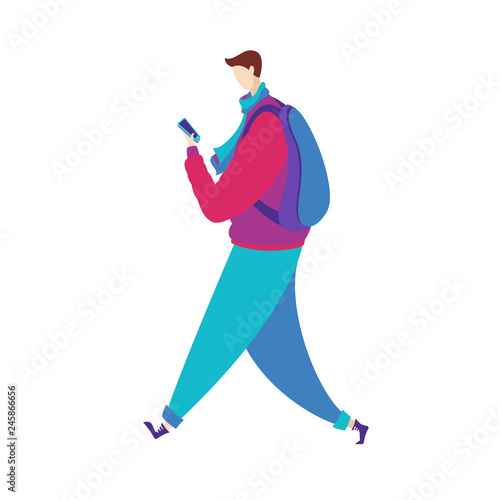 A guy reading a message on his cell phone.