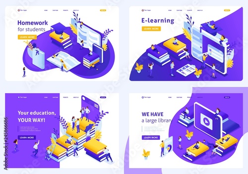 Isometric Set Landing Page for Education