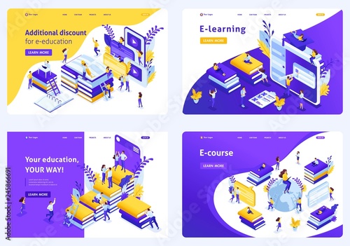 Isometric Set Landing Page for Education