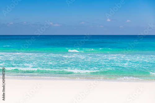Beautiful sandy beach with turquoise sea. Tropical beach background. © lucky-photo