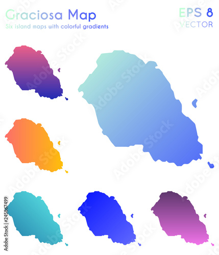 Map of Graciosa with beautiful gradients. Appealing set of Graciosa maps. Powerful vector illustration.