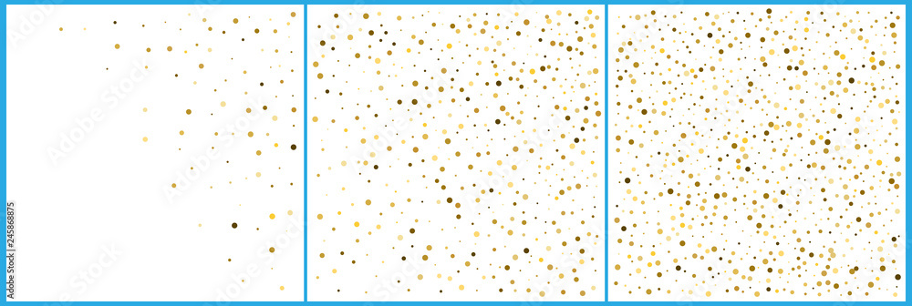Gold polka dot confetti celebrations. Simple festive modern design. Holiday vector. Set 3 in 1 - obrazy, fototapety, plakaty 