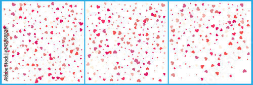 Red hearts confetti celebrations. Simple festive modern design. Holiday vector. Set 3 in 1