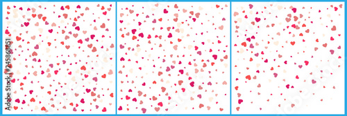 Red hearts confetti celebrations. Simple festive modern design. Holiday vector. Set 3 in 1