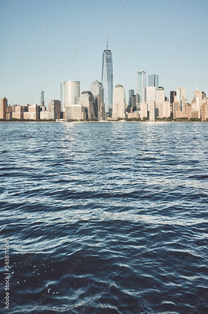 New York City skyline, color toned picture, USA.