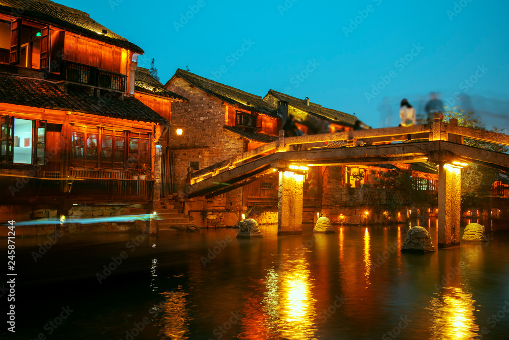 Night view of Wuzhen Tourism Scenic Area, Tongxiang City, Zhejiang Province, China Night view of Wuzhen Tourism Scenic Area, Tongxiang City, Zhejiang Province, China
