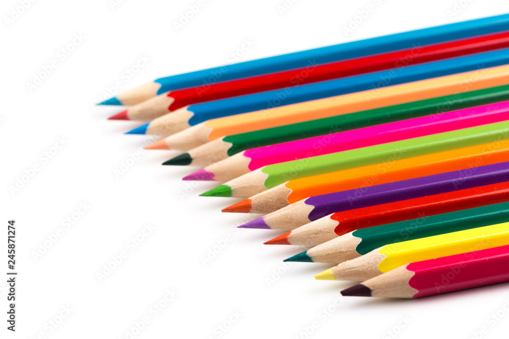 Wooden colorful pencils isolated on a white background, Image. Wooden colorful pencils isolated on a white background, Image.