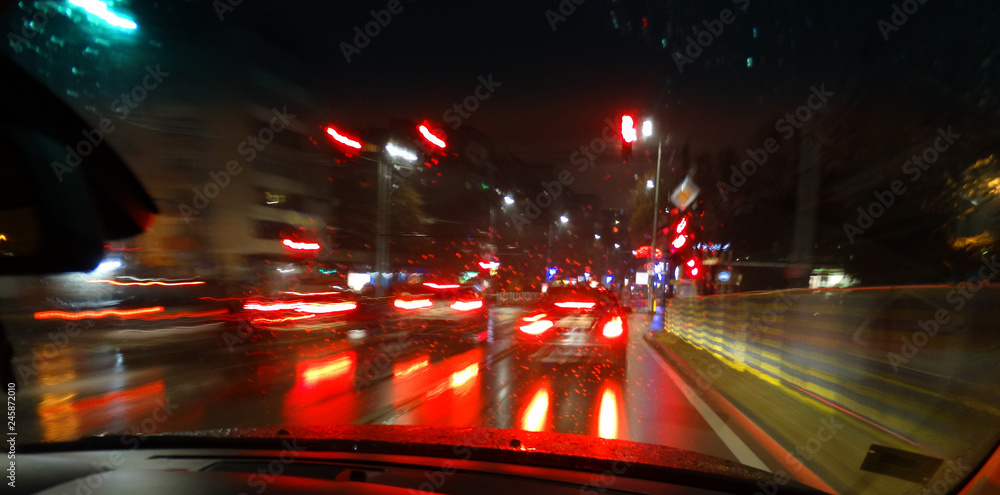 t Street Traffic Lights from a Car Window