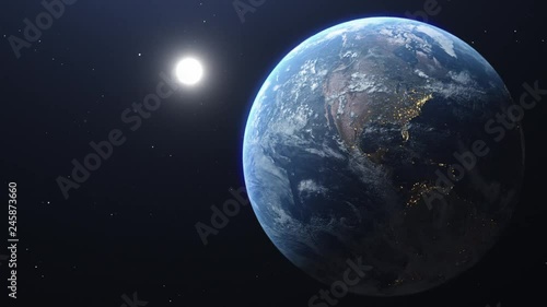 Photorealistic Earth and Sun view from space