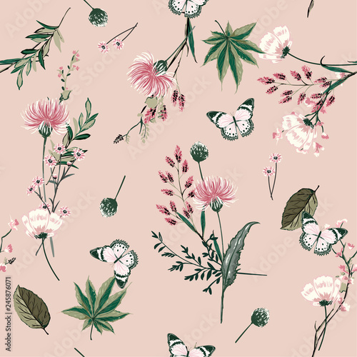 Beautiful seamless pattern vector blooming botanical in many kind of plants design for fashion,fabric,wallpaper, and all prints