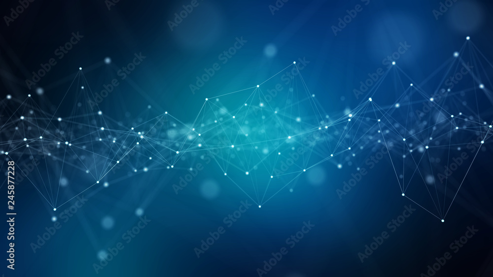 Abstract digital network connection blue background 3D rendering - obrazy, fototapety, plakaty 