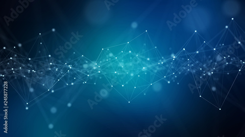 Abstract digital network connection blue background 3D rendering