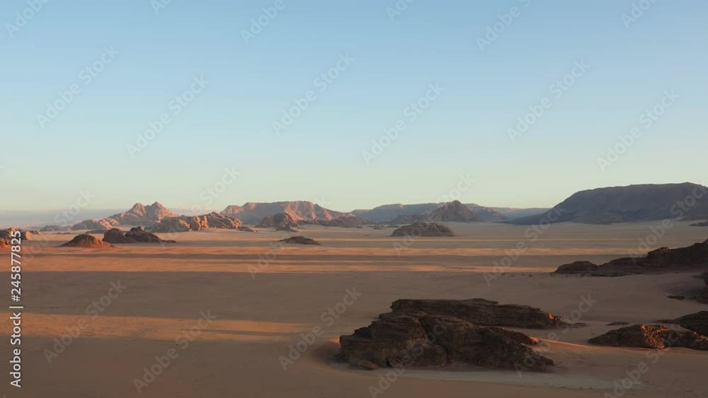 Landscape of Wadi Rum at sunrise, aerial view from a balloon, Aqaba Governorate, Jordan Landscape of Wadi Rum at sunrise, aerial view from a balloon, Aqaba Governorate, Jordan