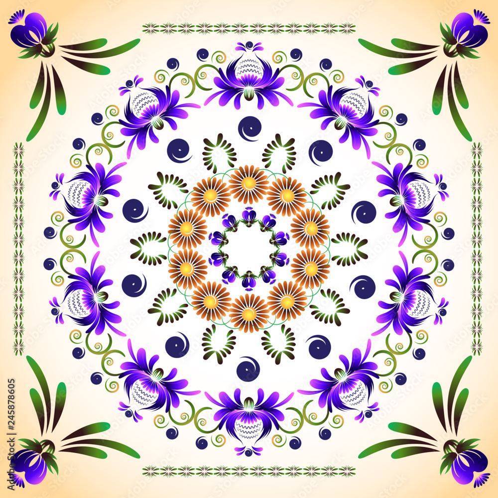 UFolk ornament with flowers and green leaves,Petryakovskaya folk ntitled-1 UFolk ornament with flowers and green leaves,Petryakovskaya folk ntitled-1