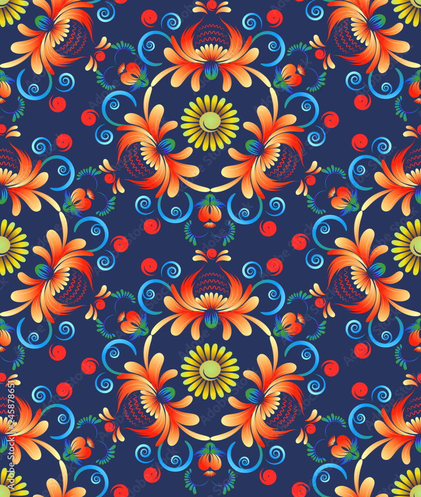 Seamless pattern in folk style,Petryakovskaya folk painting