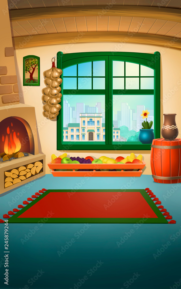 country house interior, cartoon background Stock Illustration | Adobe Stock