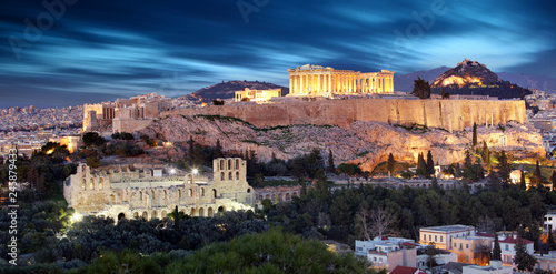 Parthenon of Athens at dusk time, Greece  - long exposure