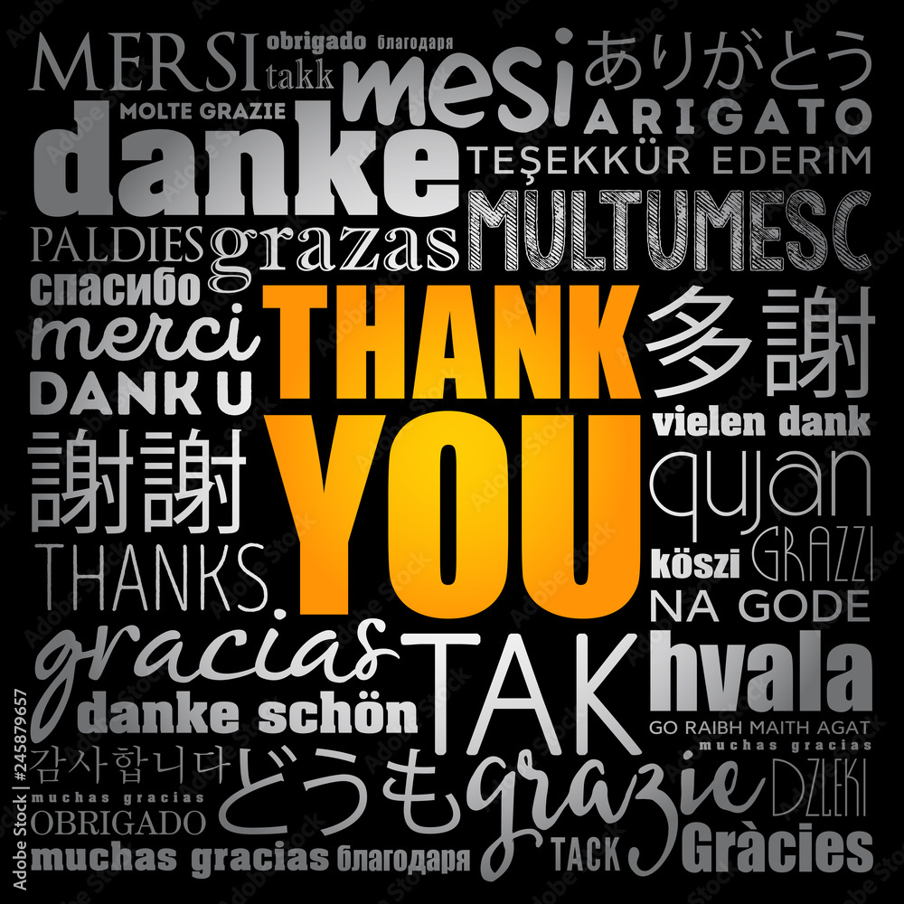 Thank You word cloud in different languages, concept background