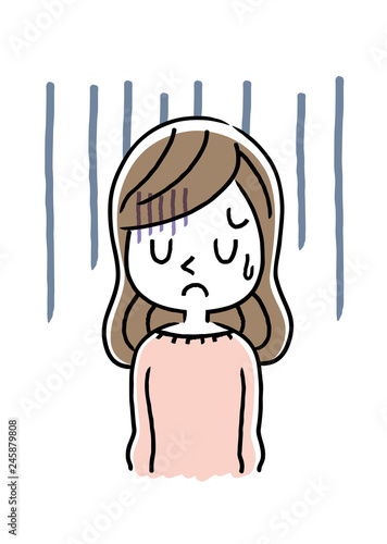 若い女性：落ち込む、不安
