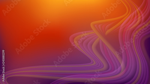 Horizontal abstract color background with futuristic line pattern. Wallpaper template is vibrant orange to purple gradient. Vector illustration.