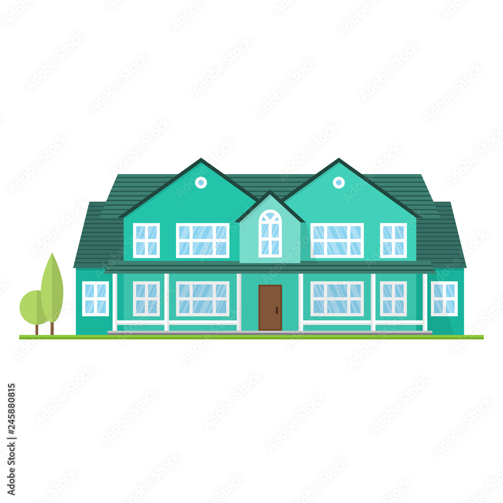 Vector flat suburban american house. For web design and application interface, also useful for infographics. Family house isolated on white background. Vector flat suburban american house. For web design and application interface, also useful for infographics. Family house isolated on white background.