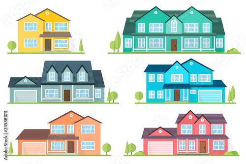Vector flat icon suburban american house.