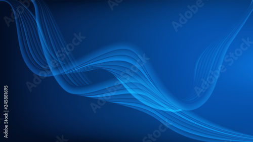 Horizontal abstract color background with wavy blurred shapes. Wallpaper template is vibrant blue gradient. Vector illustration.