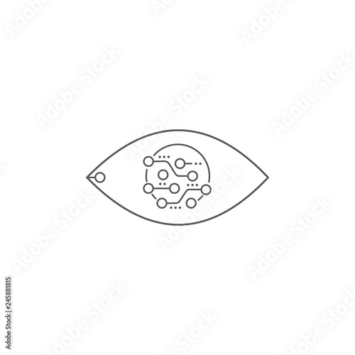 Electronic eye, observation. Vector linear icon, white background.