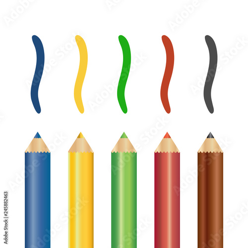 Realistic Set of Colorful Colored Pencils with Brush Strokes. Vector Illustration