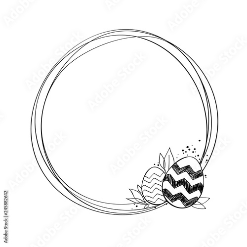 Canvas Print Vector round frame with easter eggs.