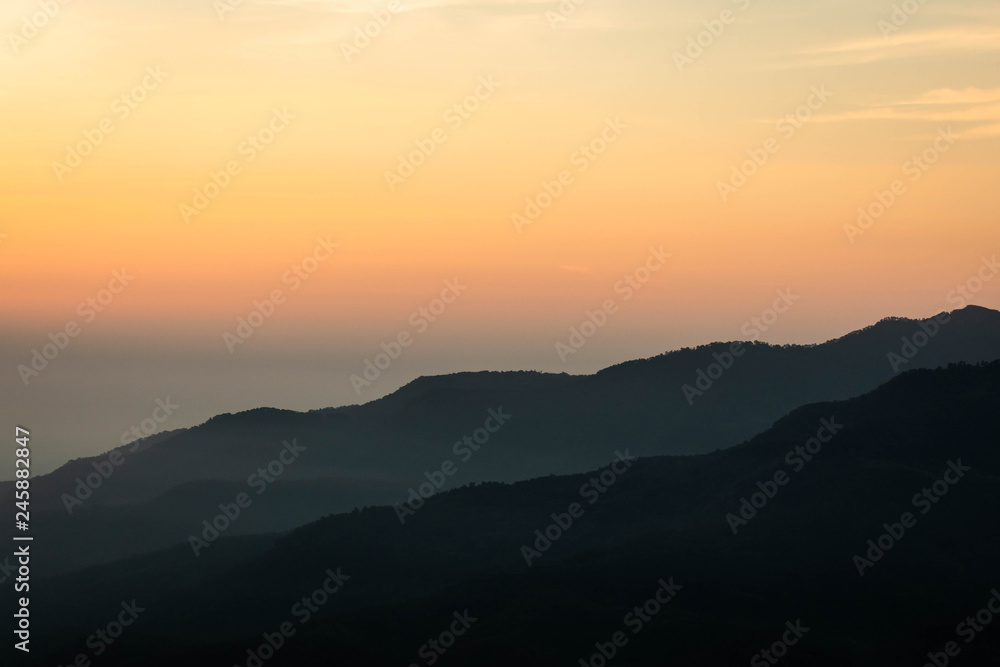 colorful of mountain scape at dawn, Mon Long, Mae Rim, Chiang Mai, Thailand
