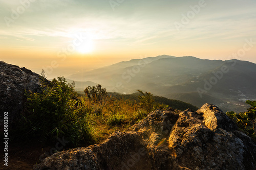 beautiful mountain scape in the morning sunrise  taken from viewpoint of Mon Long  Mae Rim Chiang Mai  Thailand