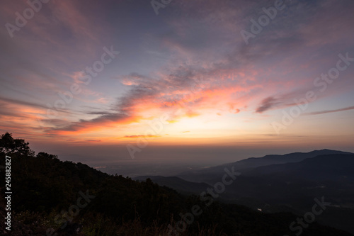 beautiful sunrise with mountain landscape at Mon Long  Mae Rim  Chiang Mai  Thailand