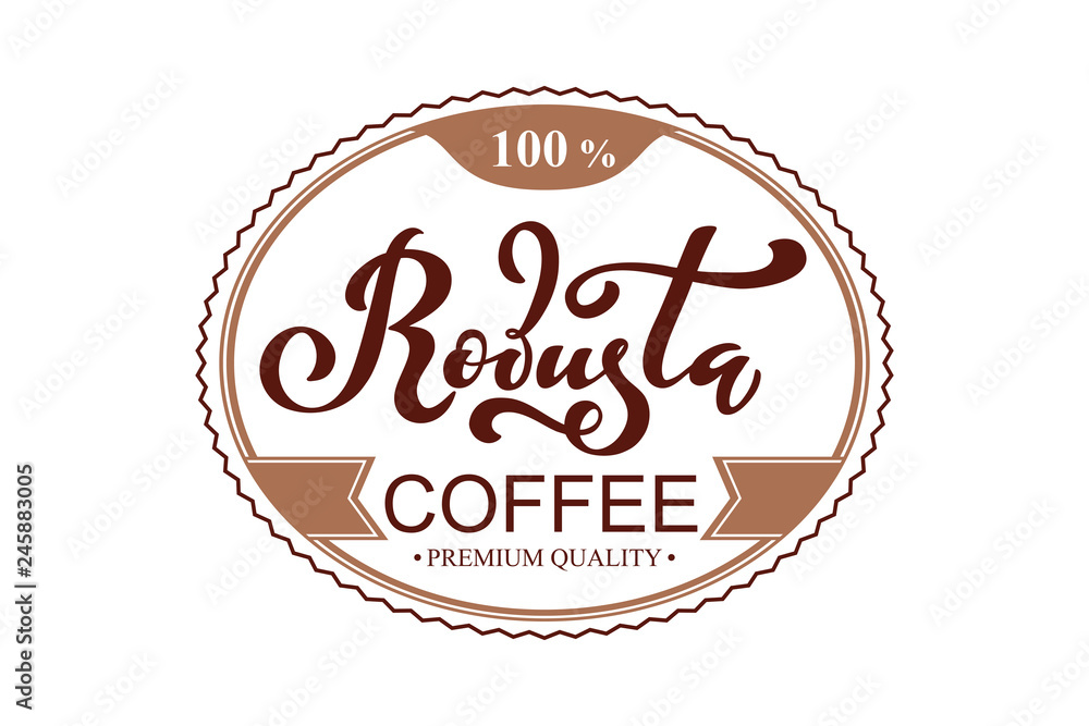 Robusta coffee logo. Vector illustration of handwritten lettering. Vector illustration of handwritten lettering. Vector elements for packaging Robusta coffee logo. Vector illustration of handwritten lettering. Vector illustration of handwritten lettering. Vector elements for packaging