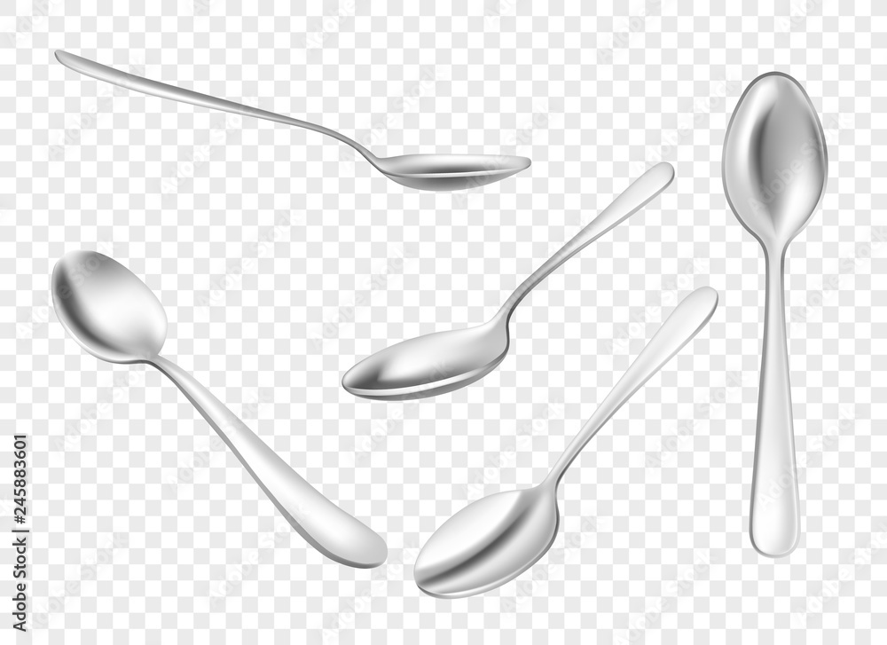 Set of realistic metal spoons Set of realistic metal spoons