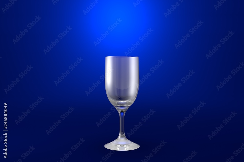 3D illustration of sour cocktail glass on blue vivid background - drinking glass render