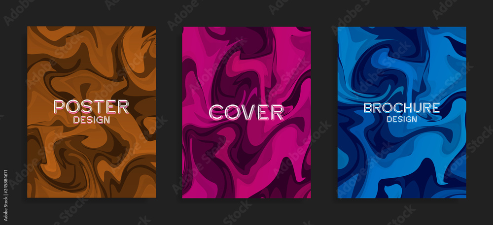 Modern flyer templates. A mixture of liquid colors. Abstract vector background with marble. Cover, brochure, trendy poster design.