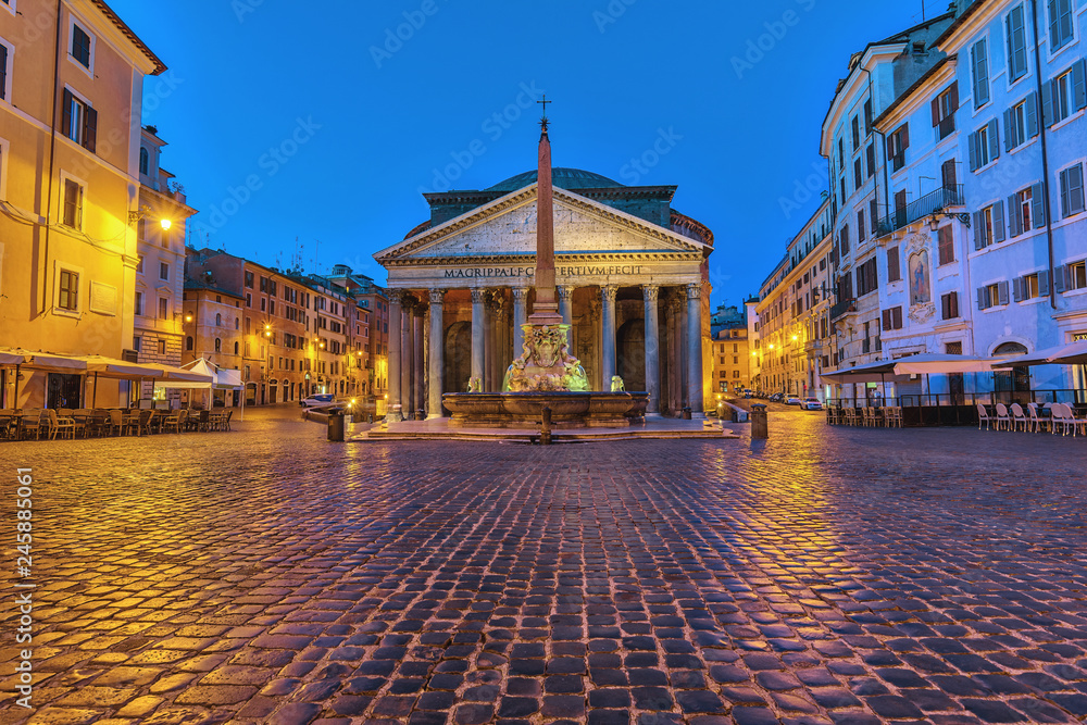 Rome Italy, night city skyline at Pantheon