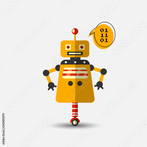 Retro vintage funny vector robot icon in flat style isolated on grey background. Vector vintage illustration of flat Chatbot icon. Customer support service chat bot. Cute cartoon retro robot icon