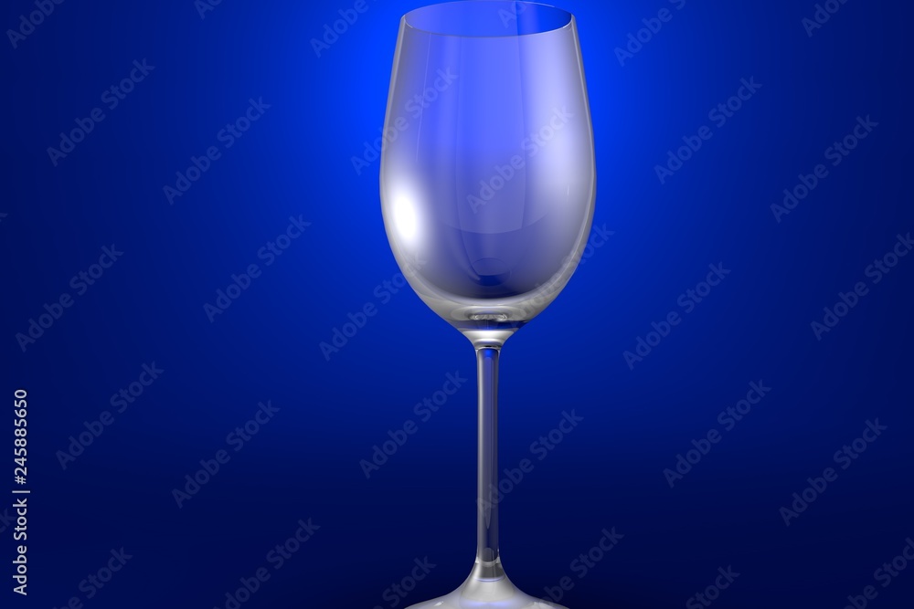 3D illustration of white wine glass on blue vivid background - drinking glass render 3D illustration of white wine glass on blue vivid background - drinking glass render