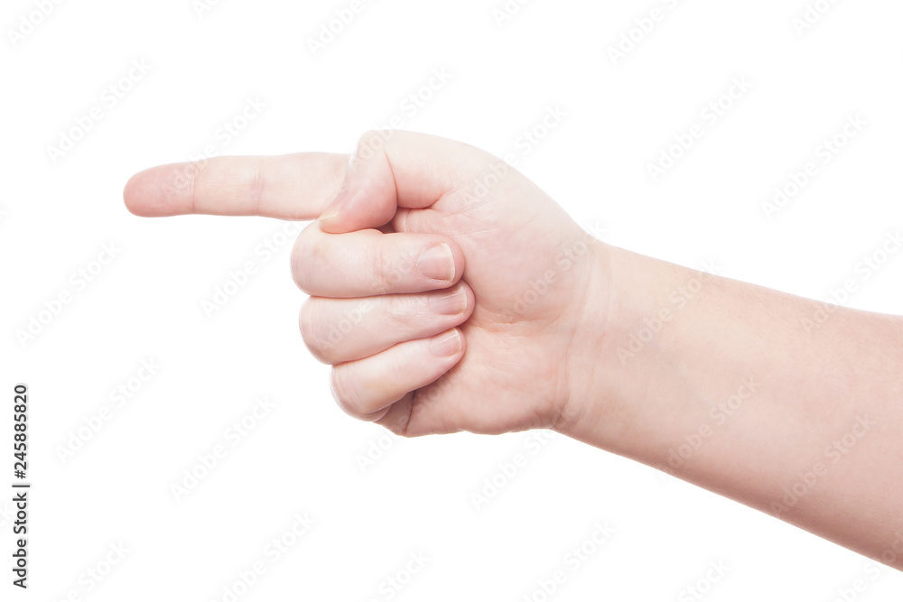 male hand pointing with index finger male hand pointing with index finger