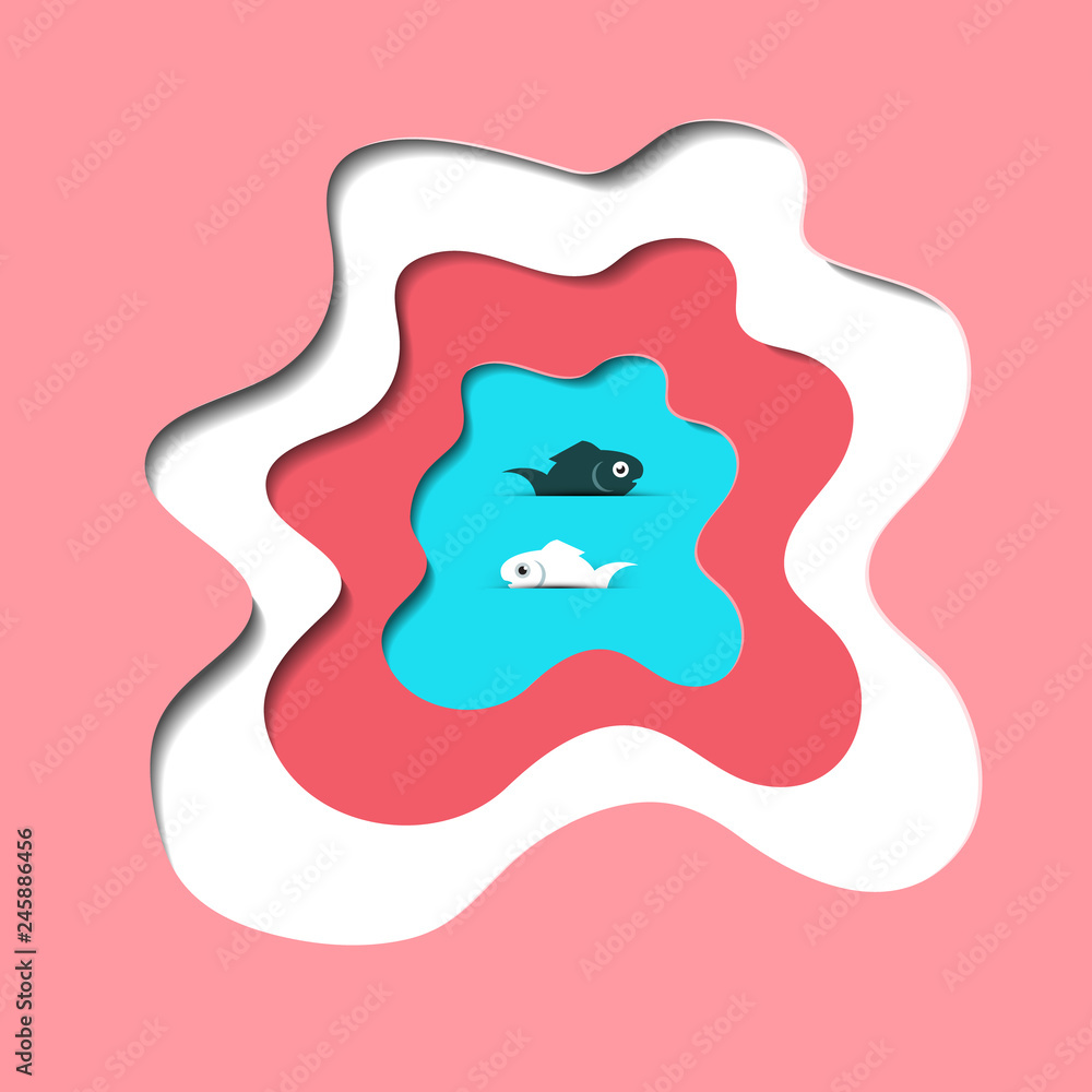 Fish on Lake. Vector Paper Cut Illustration. Fish on Lake. Vector Paper Cut Illustration.
