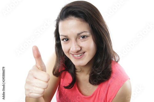 teenage girl giving thumbs up