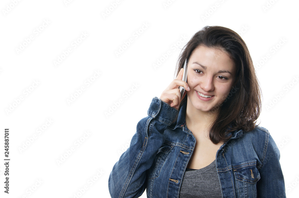 young woman holding cell phone to her ear young woman holding cell phone to her ear