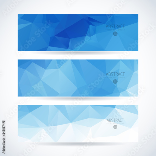 Vector blue ice design template set of banner, header for website with triangle geometric background
