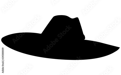 Black silhouette. Classic cowboy hat. Element of clothes sheriff or cowboys. Western style hat. Flat vector illustration isolated on white background