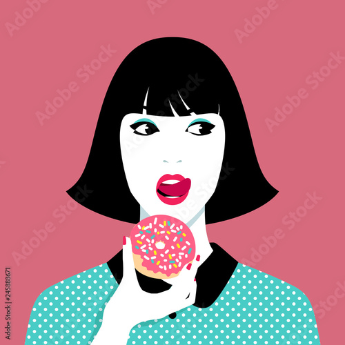 Woman eating donut