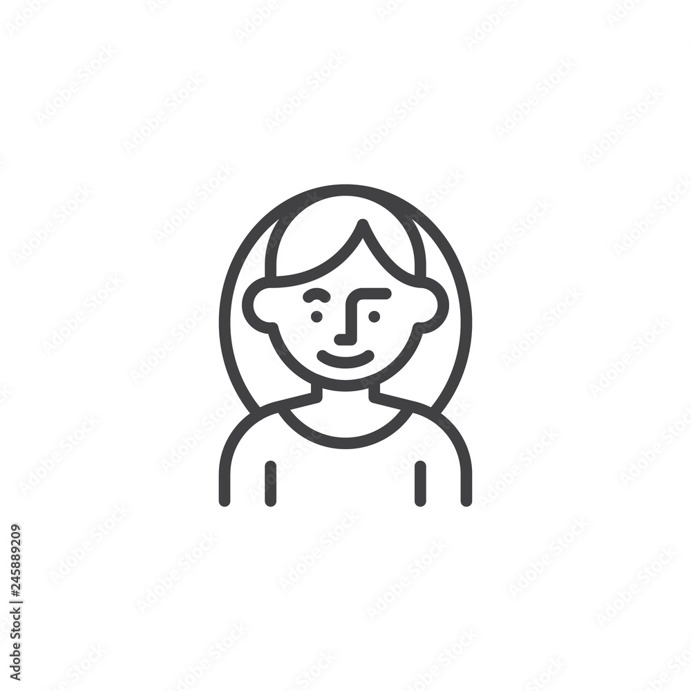 Young woman avatar character line icon. linear style sign for mobile concept and web design. Half body of female outline vector icon. Symbol, logo illustration. Pixel perfect vector graphics Young woman avatar character line icon. linear style sign for mobile concept and web design. Half body of female outline vector icon. Symbol, logo illustration. Pixel perfect vector graphics
